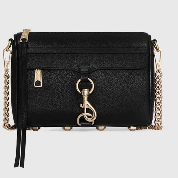 Rebecca Minkoff Mini M.A.C Black Crossbody Bag with Gold Chain - Picture 1 of 16
